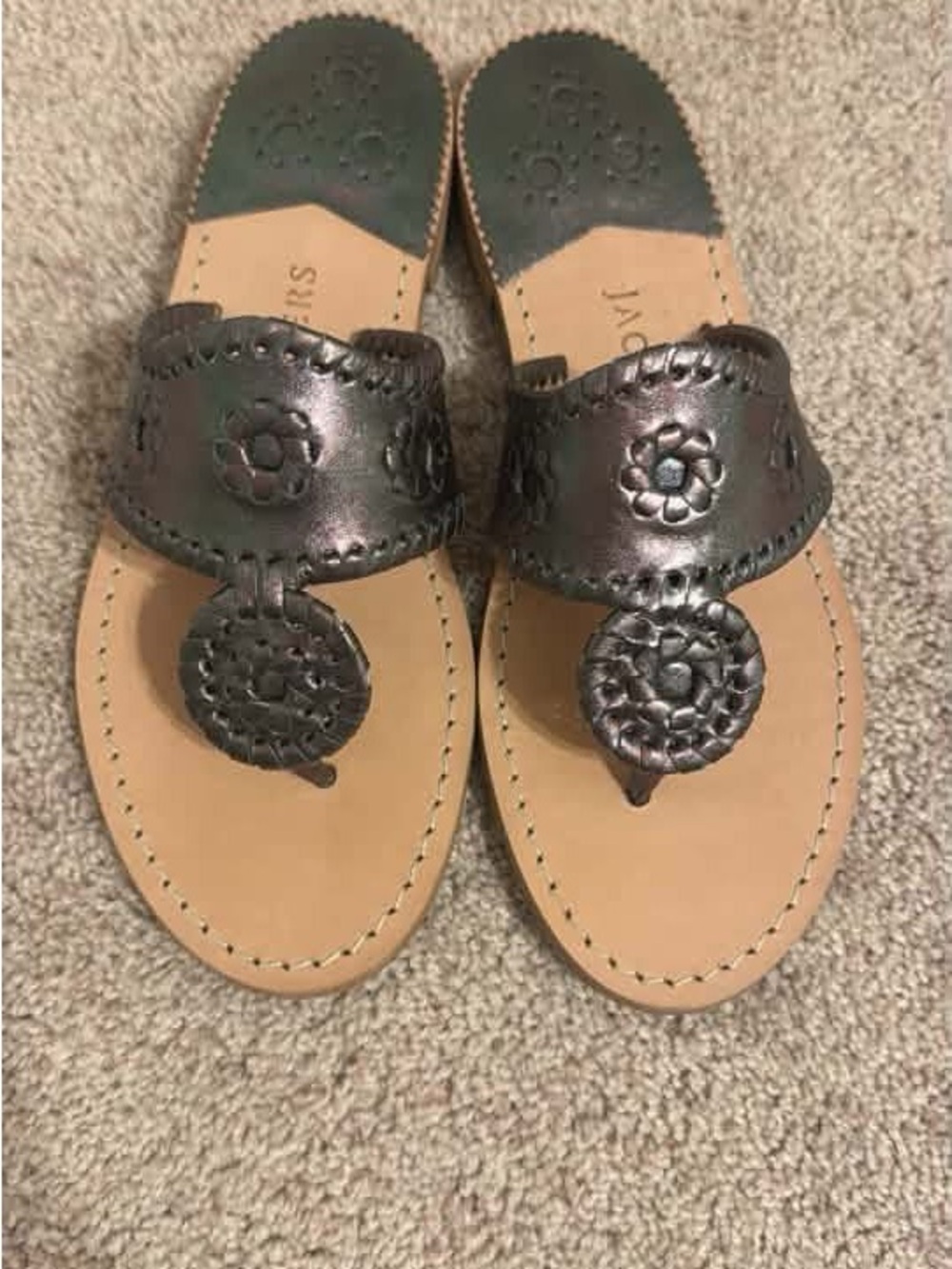 Jack Rogers Pewter Metallic Leather Slingback Sandal